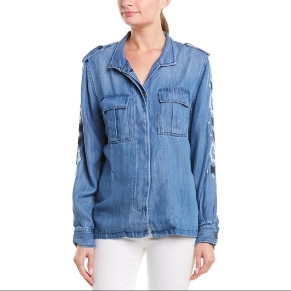 Rails Smith Embroidered Sleeve Button Chambray Shirt Size Small New - Picture 14 of 15
